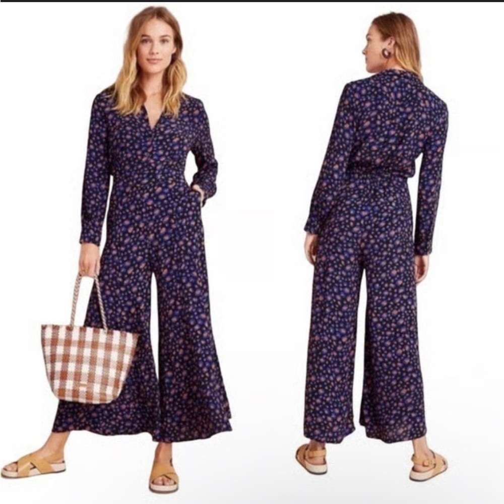 Anthropologie Loveland Jumpsuit Women 2 Black Animal Print EUC Wide Leg OB998590